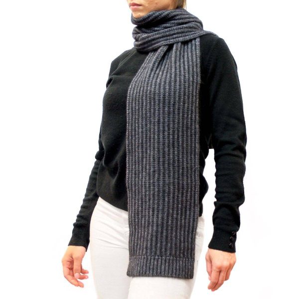 Ribbed Pattern Possum Merino Wool Scarf – Grey