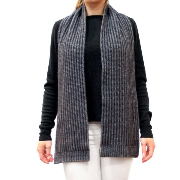 Ribbed Pattern Possum Merino Wool Scarf – Grey
